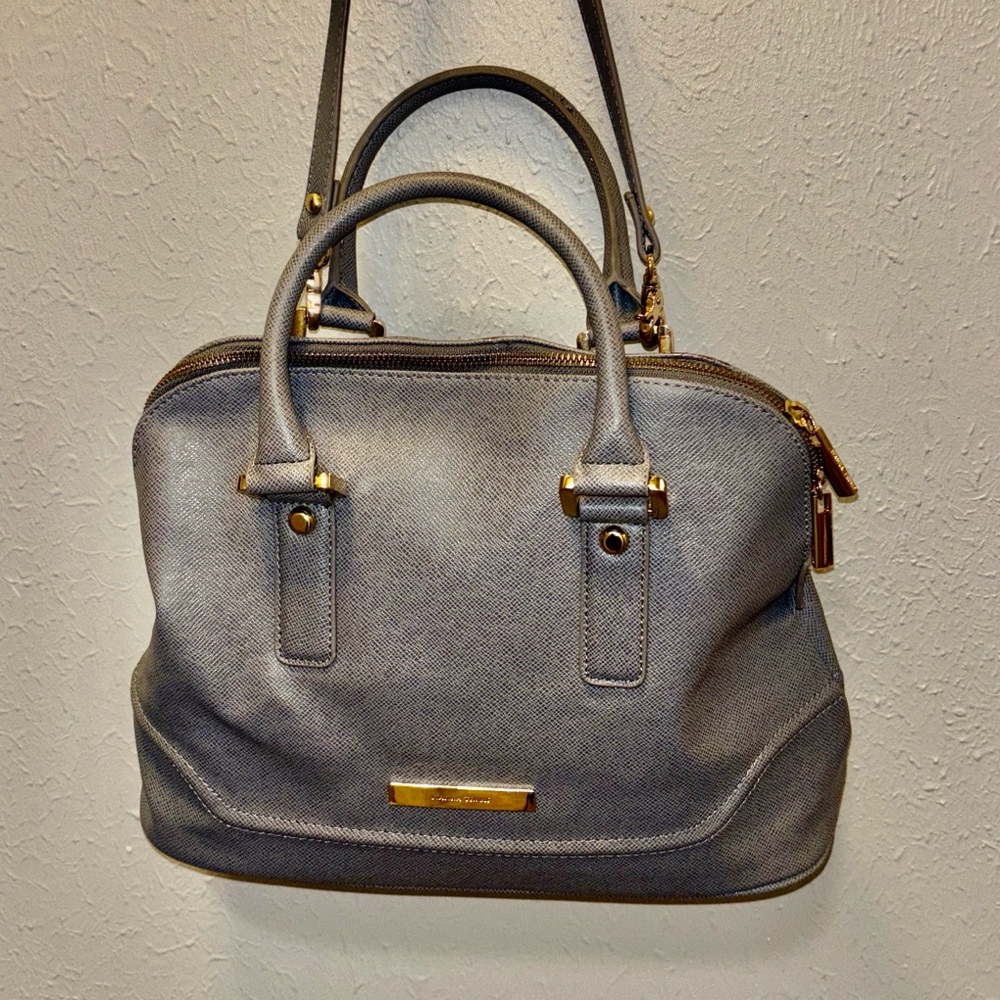 Ivanka Trump Ava Dome Satchel Handbag Shoulder Purse Gray w Gold